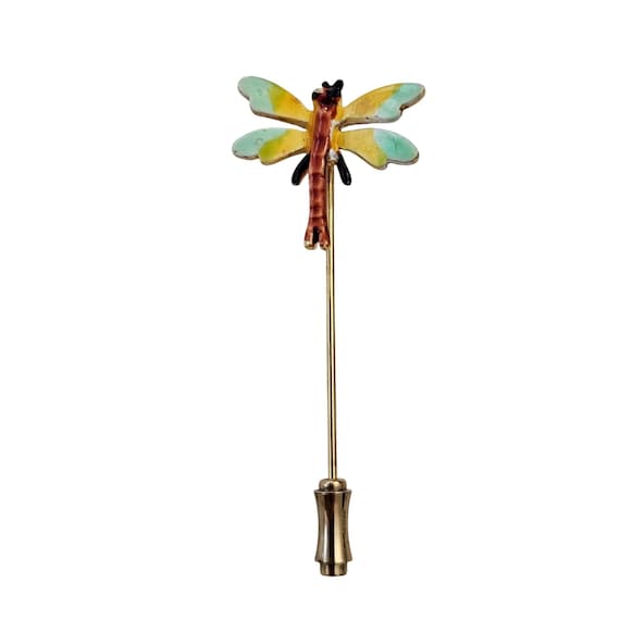 Dragonfly Stick Pin, Yellow Green Enamel