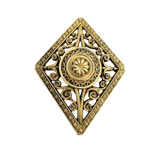 National Gallery Of Art Brooch, Floral Scroll Cross Medallion Pin Signed, J769