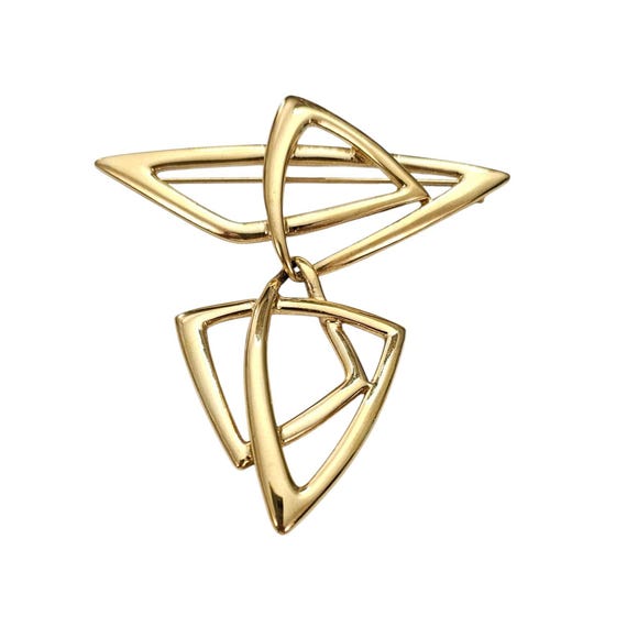 Kunio Matsumoto Trifari Gold Tone Modernist Triangles Dangle Bar Brooch Pin, Signed