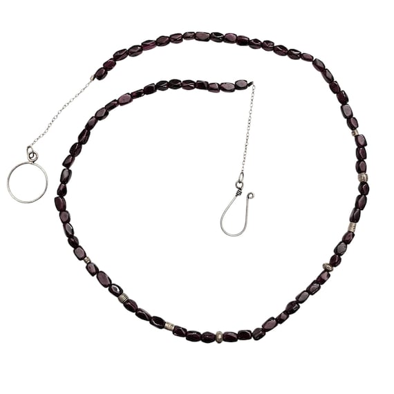 Garnet Bead Necklace, Sterling Clasp, 21" Long