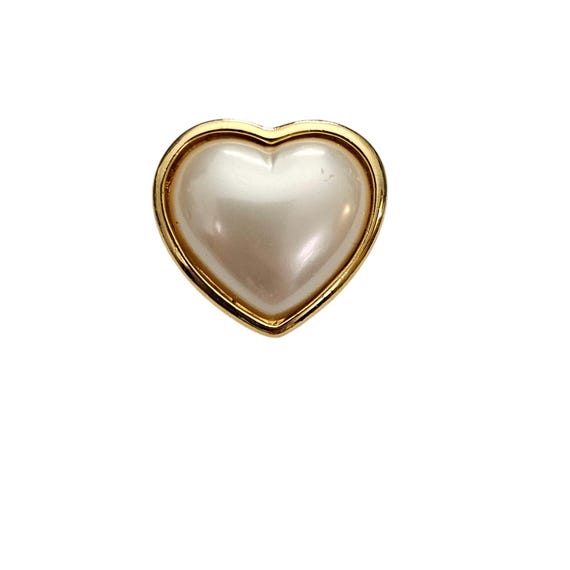 Trifari TM Gold Tone Heart Faux Pearl Brooch Pin, Signed L885