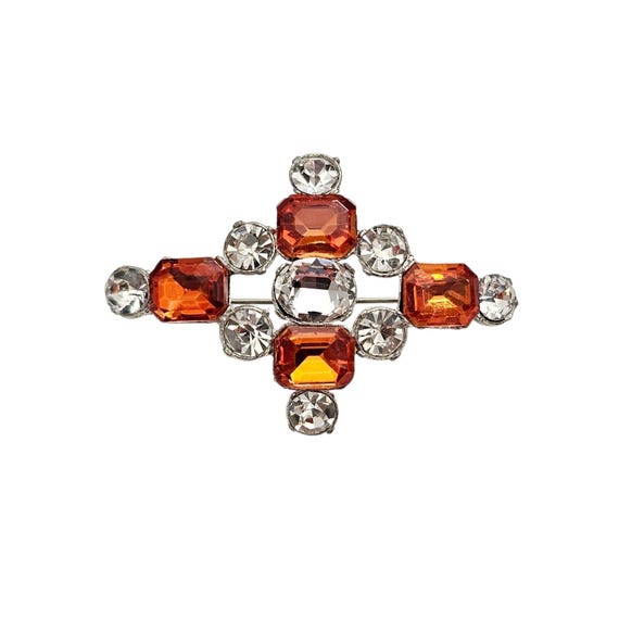 Orange Clear Cross Rhinestone Cross New Old Stock Pot Metal Pin