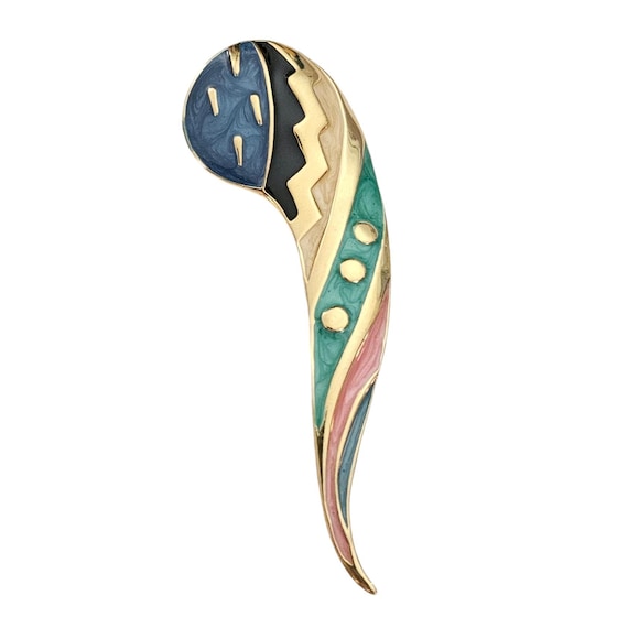 Modernist Fernando Originals FO Multi Color Enamel Paisley Brooch, Signed L617