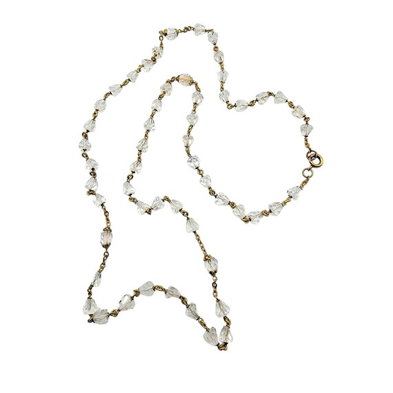 Clear Faceted Glass Bead Brass Chain Deco Thumb Clasp Necklace, 16" Long
