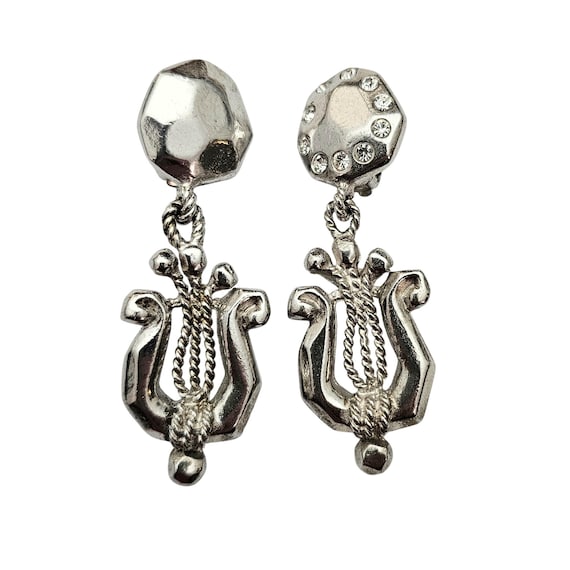 Ungaro Paris Lyre Harp Dangle Mismatches Clip On Earrings Signed, J605
