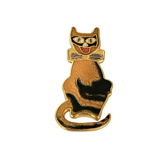 1991 MMA Metropolitan Museum Of Art Gold Black Enamel Masked Cat Pin, Signed L261