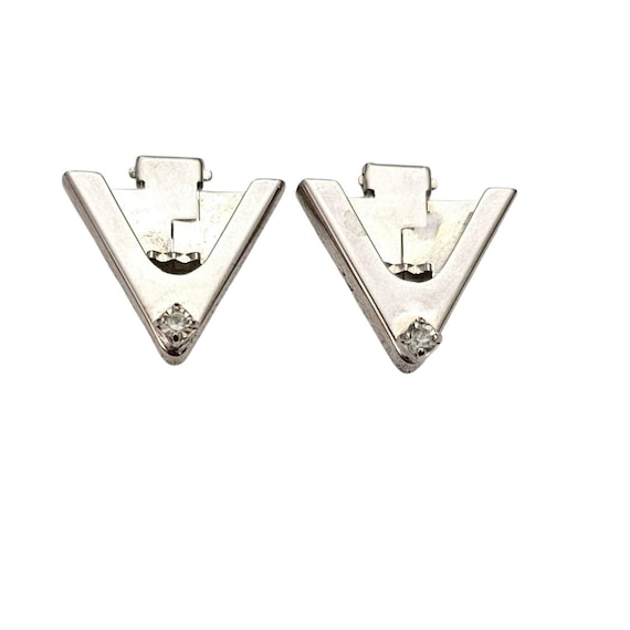 Ges Gesch Collar Clips Silver Tone, Clear Rhinestones, Signed