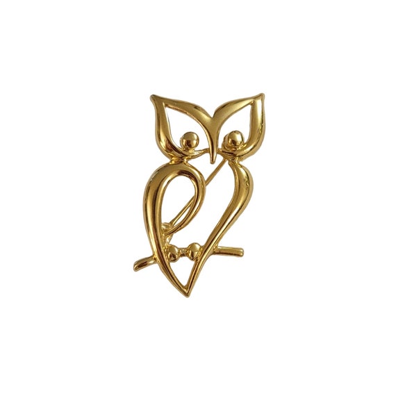 Trifari Crown Over T Gold Tone Open Owl Brooch Pin, Signed K942