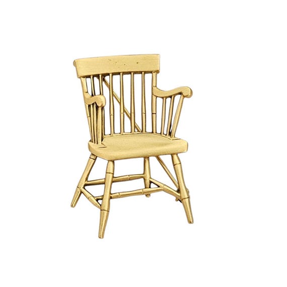 Matte Brushed Gold Tone Vintage Stick Chair Brooch, Museum Style Pin L634