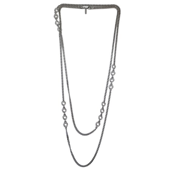 Monet Silver Tone Vintage Circle Stations Flapper Length Long Chain Necklace, 54" L E196