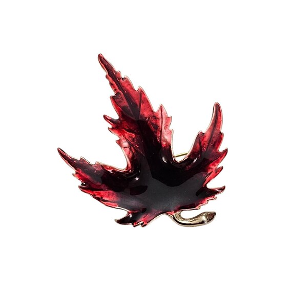 Red Enamel Maple, Sycamore Leaf Brooch, Vintage Pin L445