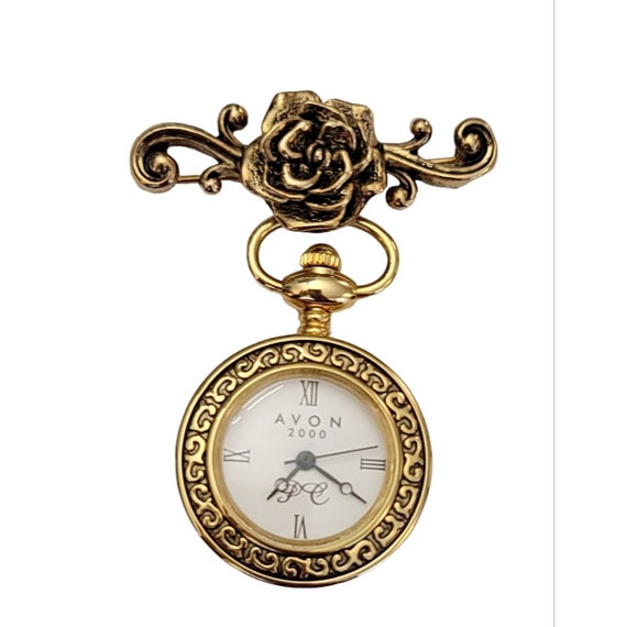 Avon 2000 President's Club Gold Tone Rose Bar Functioning Watch Fob Brooch K115