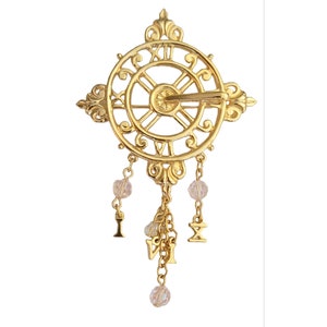 Kirks Folly 315 Clock, Crystal And Number Dangle Charm Brooch, Signed M246
