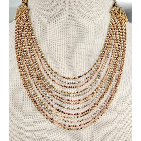 Multi Strand Ball Chain Vintage Gold Silver Copper Tone Tongue Snap Necklace C868