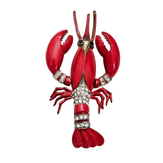 Red Lobster Clear Rhinestone Statement Brooch Trembler Pin