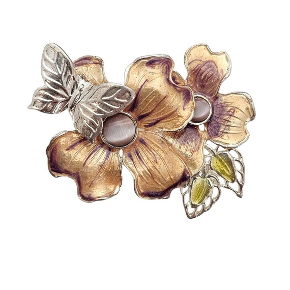 Kenneth Cole Purple Glass Cab Flower & Butterfly Brooch Signed, J11