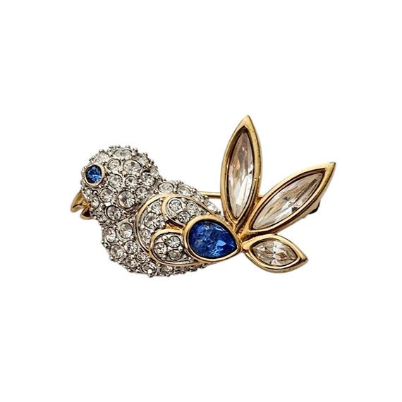 Swarovski Bird Pin Clear, Blue Crystal Brooch, Swan Logo Marked L600