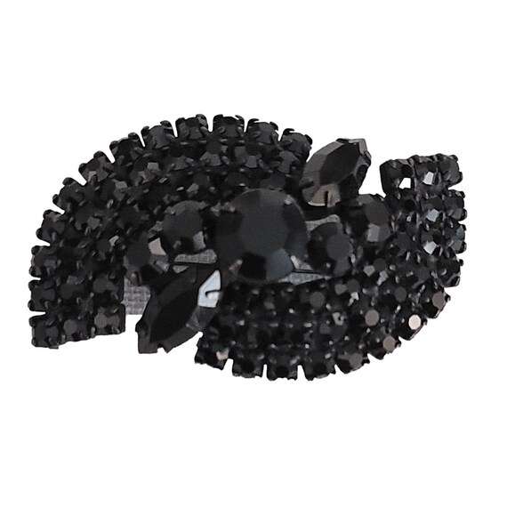 Black Prong Set Rhinestone S Mourning Style Japanned Brooch Pin K815