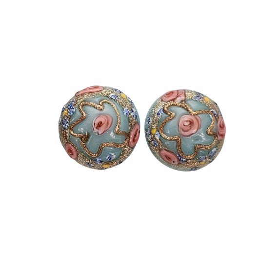 Italy Blue Cake Bead Murano Glass Clip On Earrings C872