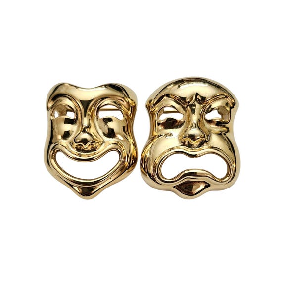 Joan Rivers Brooch Gold Tone Tragedy And Comedy Drama Mask Set Pins Signed