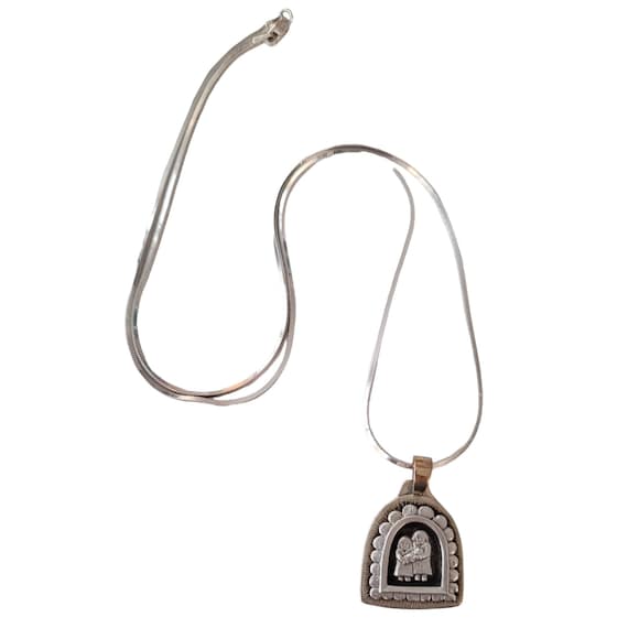 Sterling Brass Nativity Pendant Necklace Snake Chain, 24” Long E302