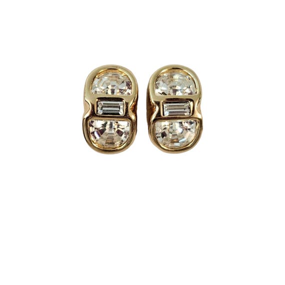Edelweiss S.A.L. Swarovski Gold Tone Clear Crystal Clip On Earrings, Signed L364