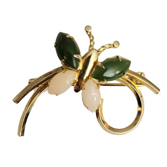 Vintage 1-20 14k Gold Filled Jade Coral Butterfly Pin, Signed Star ART