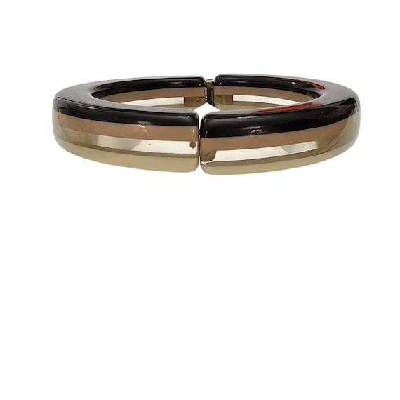 Neapolitan Style Hinged Bangle Cream, Nude Clear Striped Lucite Bracelet J690