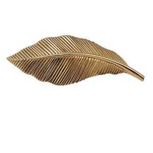 Trifari Gold Tone Ribbed Modernist, Minimal Stem Leaf Pin Brooch, Signed