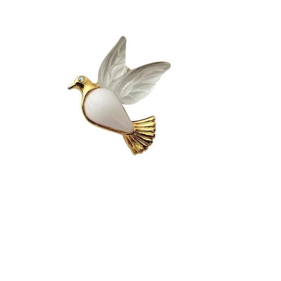 Olit White Dove Clear Lucite Lapel Tie Pin Signed C922