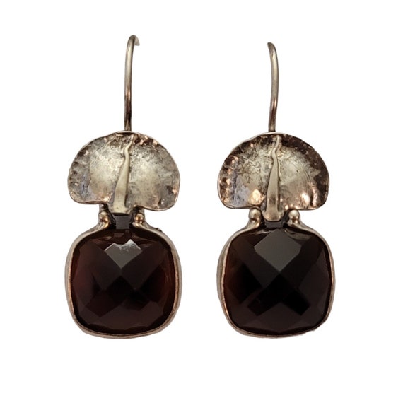 Silpada Faceted Domed Square Smoky Quartz Sterling Silver French Hook Earrings E738