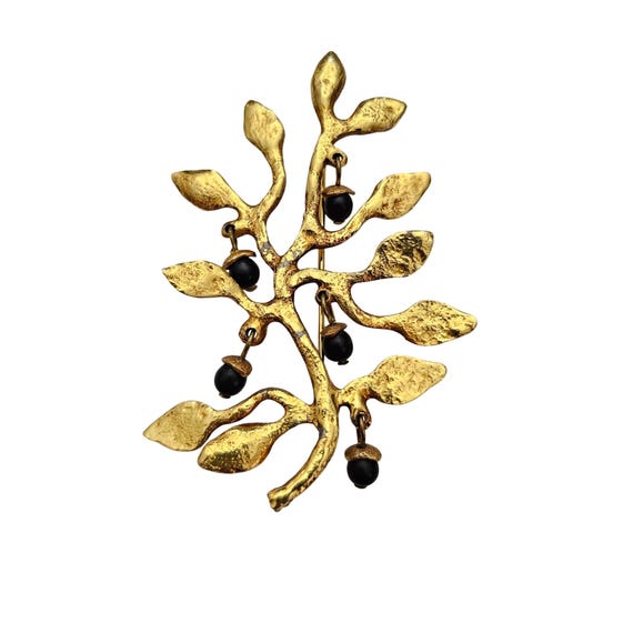 Cecile Jeanne Paris Acorn, Berry Leaf Branch Brooch, Gold Tone Pin Signed J552