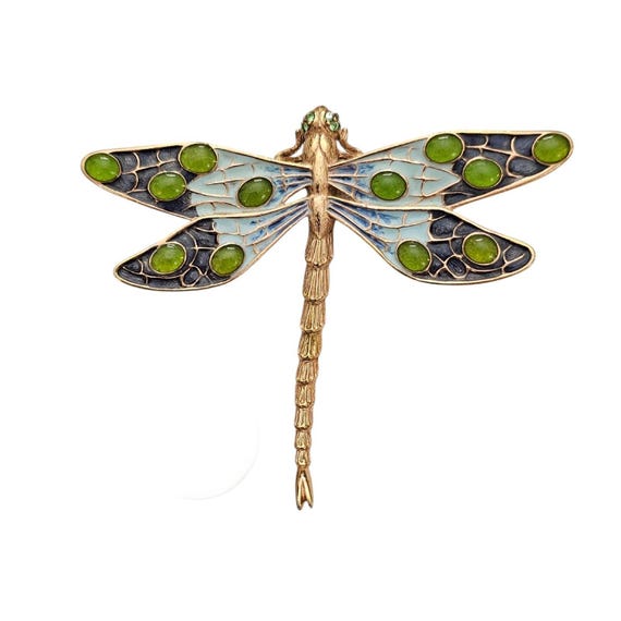 Erwin Pearl Dragonfly Brooch Statement Blue, Green Enamel, Rhinestone Pin, Signed L879