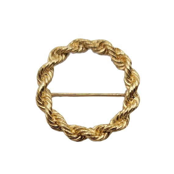 14k Yellow Gold Round Double Rope Twist Open Brooch Pin