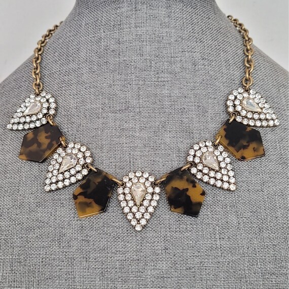 J. Crew Gold Tone Tortoise Pattern Pear Pave Collar Links Necklace, 21" Long K808