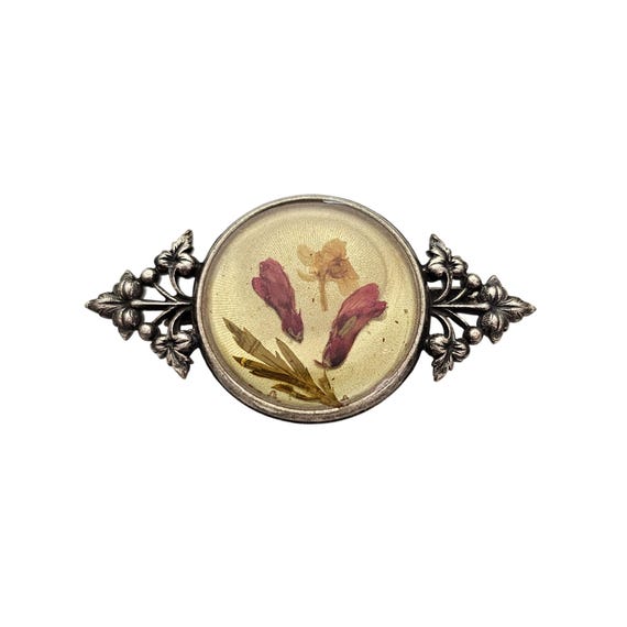 Vintage Dried Flower Resin Brooch Trombone Clasp J941