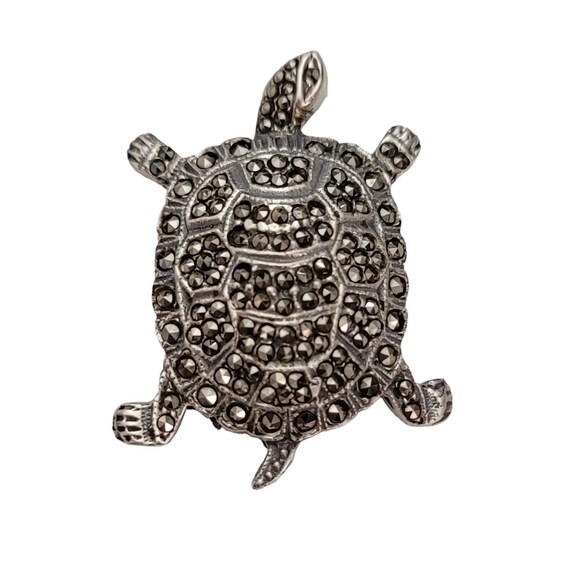 Sterling Silver Marcasite Tortoise Turtle Brooch Pin E163