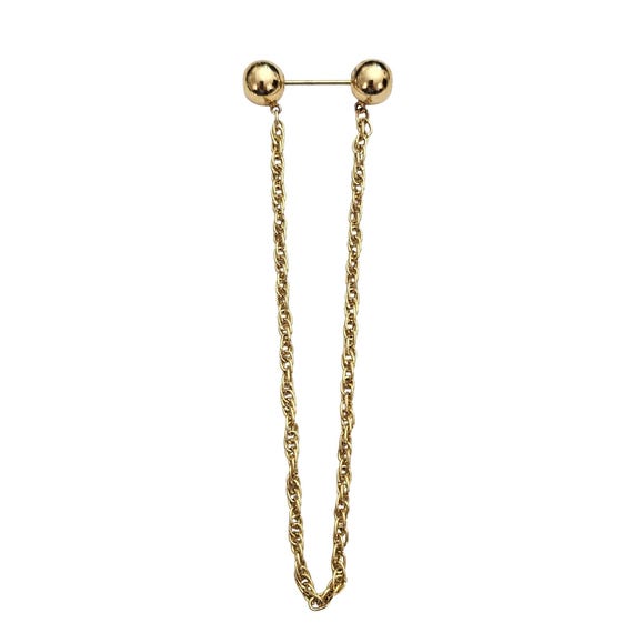 Gold Tone Jabot Ball Tie Pin With Chain J409