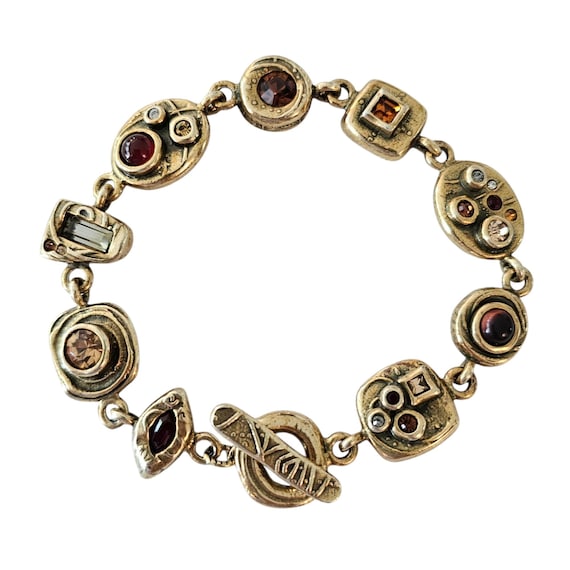 Patricia Locke Gold Tone Crystal Link Bracelet, Toggle Clasp, Signed
