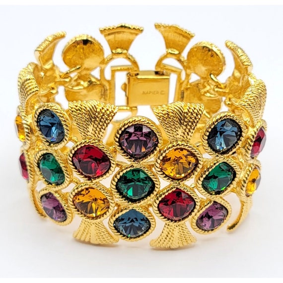 Napier Gold Plated Byzantine Rhinestone Wide Bracelet
