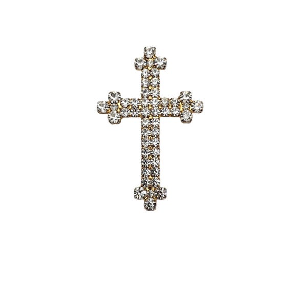 Clear Rhinestone Vintage Cross Brooch Pendant, Prong Set Pin J601