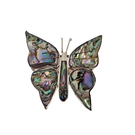 Sterling Silver Mexico Abalone Inlay Butterfly Brooch Pin L289
