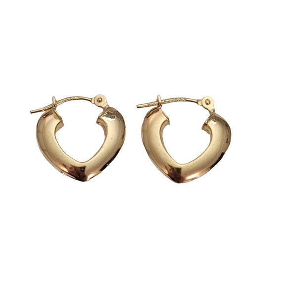 14K Yellow Gold Heart Style Hoop Wire Post Earrings E458