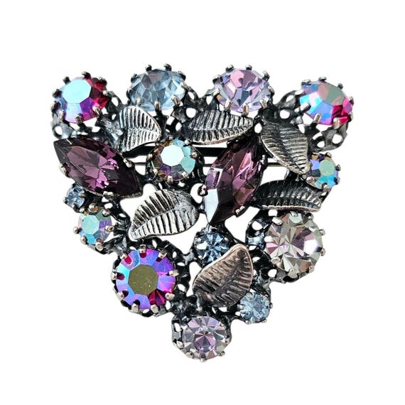 Austria Triangle Shaped Brooch Red Blue Purple AB Rhinestone Cluster Pin