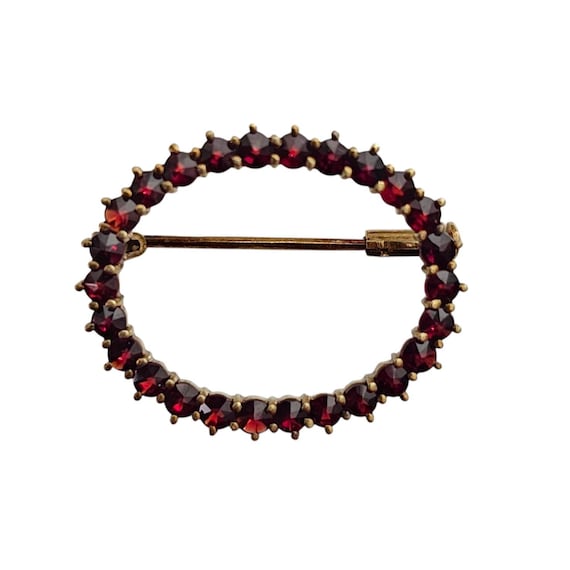 14K Yellow Gold Garnet Open Round Pin, Trombone Clasp L866