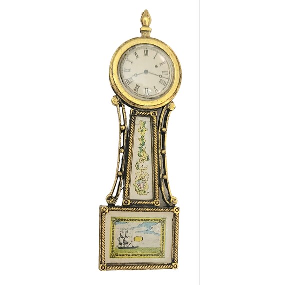 Gold Tone Grandfather Clock Face Statement Brooch M371