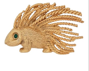 Castlecliff Vintage 1970s Gold Tone Hedgehog Porcupine Pin Brooch, Signed M990