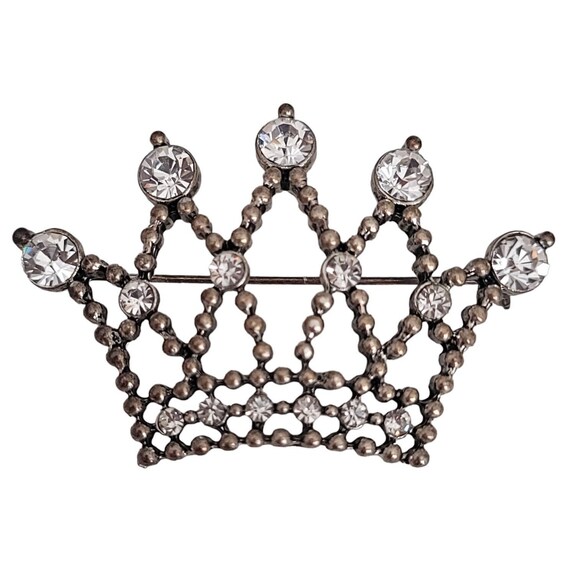 Gold Tone Clear Rhinestone Crown Pin Brooch K809
