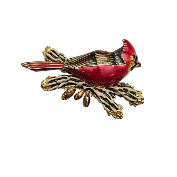 Smithsonian Institution Red Cardinal Pine Cone Brooch Signed SI, J410