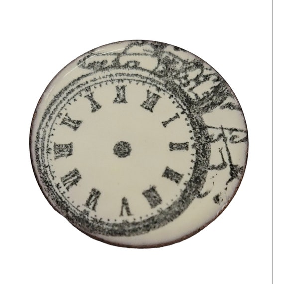Copper Porcelain Enamel Clock Face Brooch Pin K638